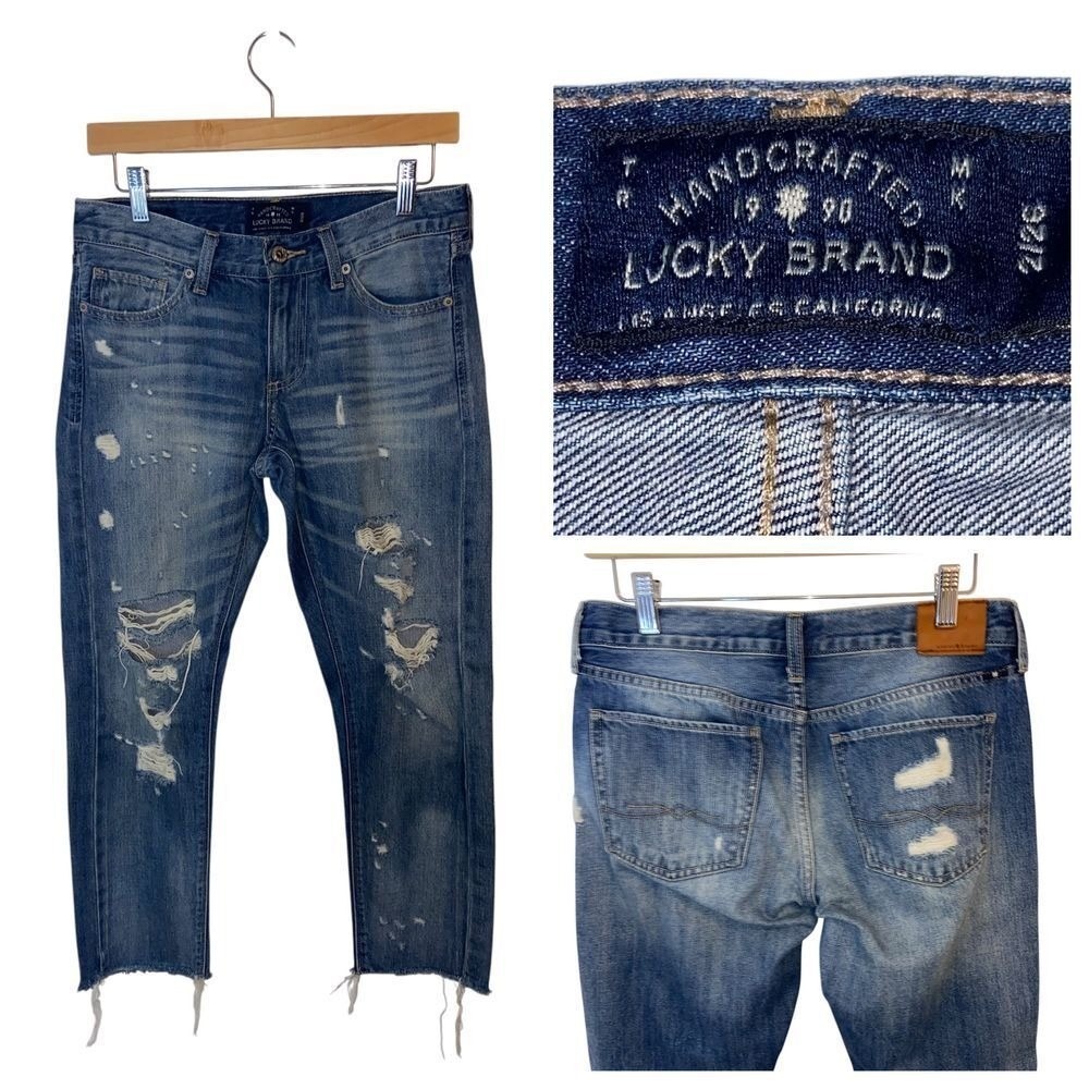 Lucky Brand Women's Distressed Cropped Jeans in Medium Blue